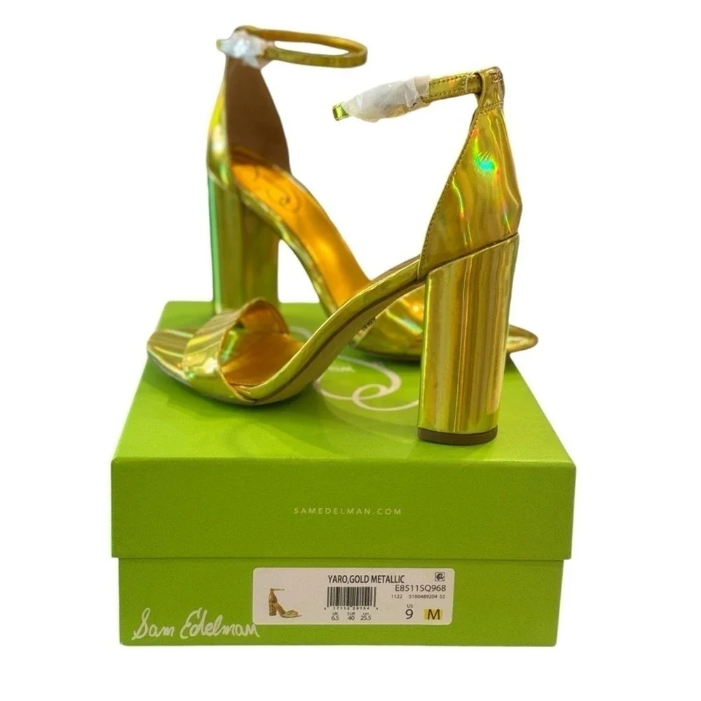 Sam Edelman Yaro‎ Gold Metallic Block Heel Ankle Strap Sandals Womens Size 9M - Picture 8 of 16
